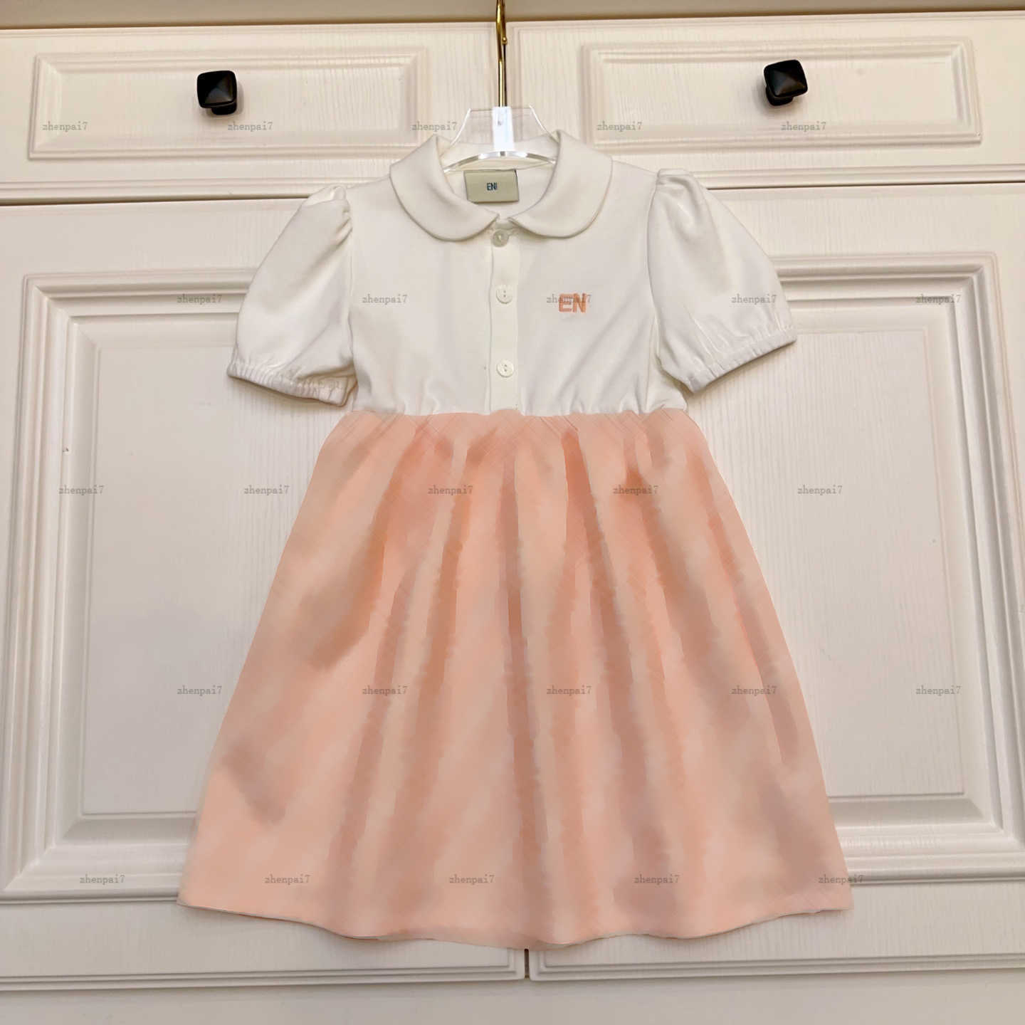 Top one Doll collar girls dress Embroidered logo Princess dress kids designer clothes Summer partydress baby skirt A013X01N002-b-image-1065641758