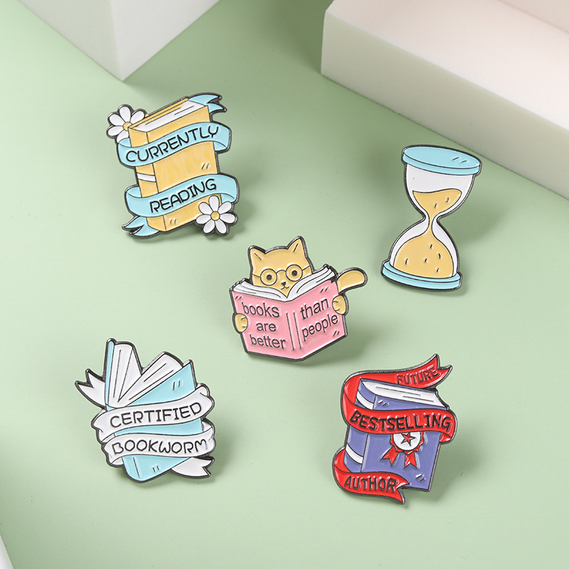 Book Lapel Pin Bookish Brooches Funny Book Reading Pinback Buttons Collar Backpack Cartoon Jewelry Gift for Kids Free Shipping