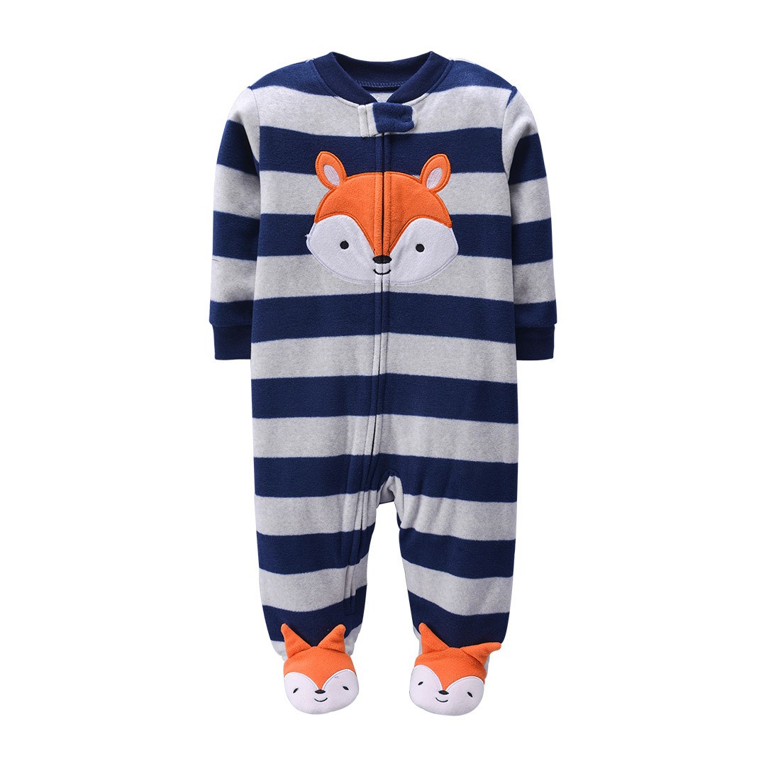 Footed Warm Baby Rompers 2023 Fall Winter Cute Animal Micro Polar Fleece Babe Pajamas Infant Sleepwear 0/3-12M
