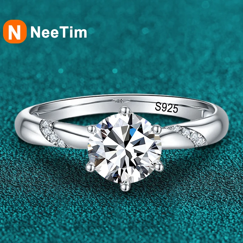 NeeTim 1ct - 3ct Moissanite Ring 925 Sterling Silver with 18K Gold Plated Diamond Engagement Wedding Band Fine Jewelry For Women
