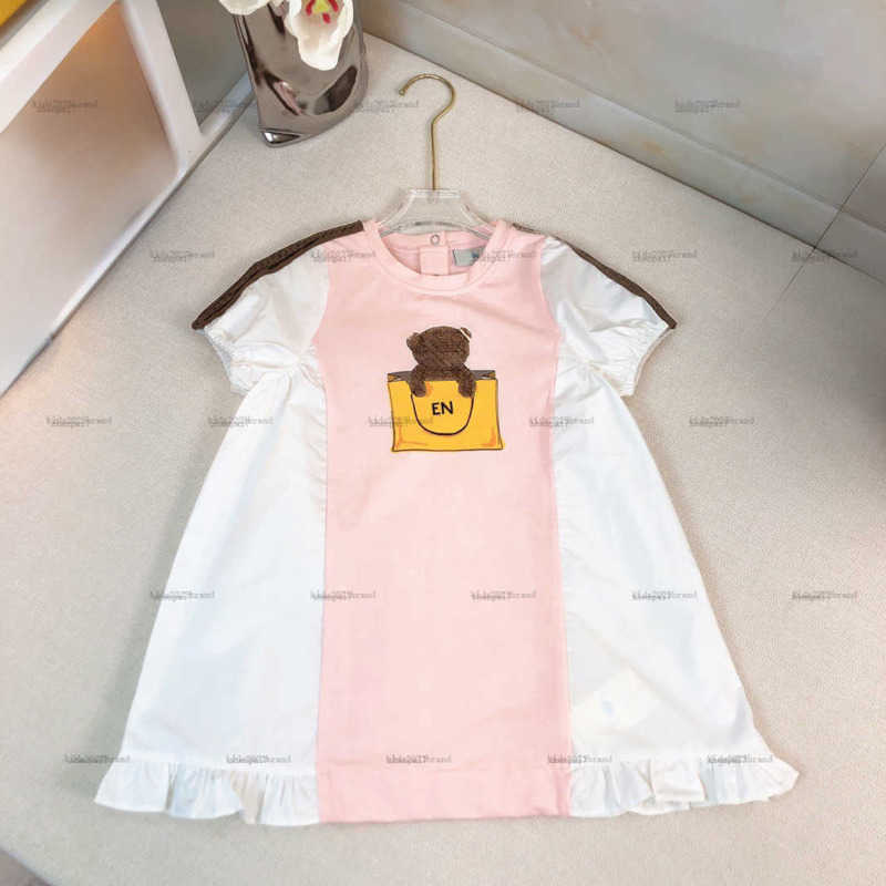 Top one Round neck girls dress Pink patchwork design Princess dress kids designer clothes Summer partydress baby skirt A013X01N013-image-1065643658