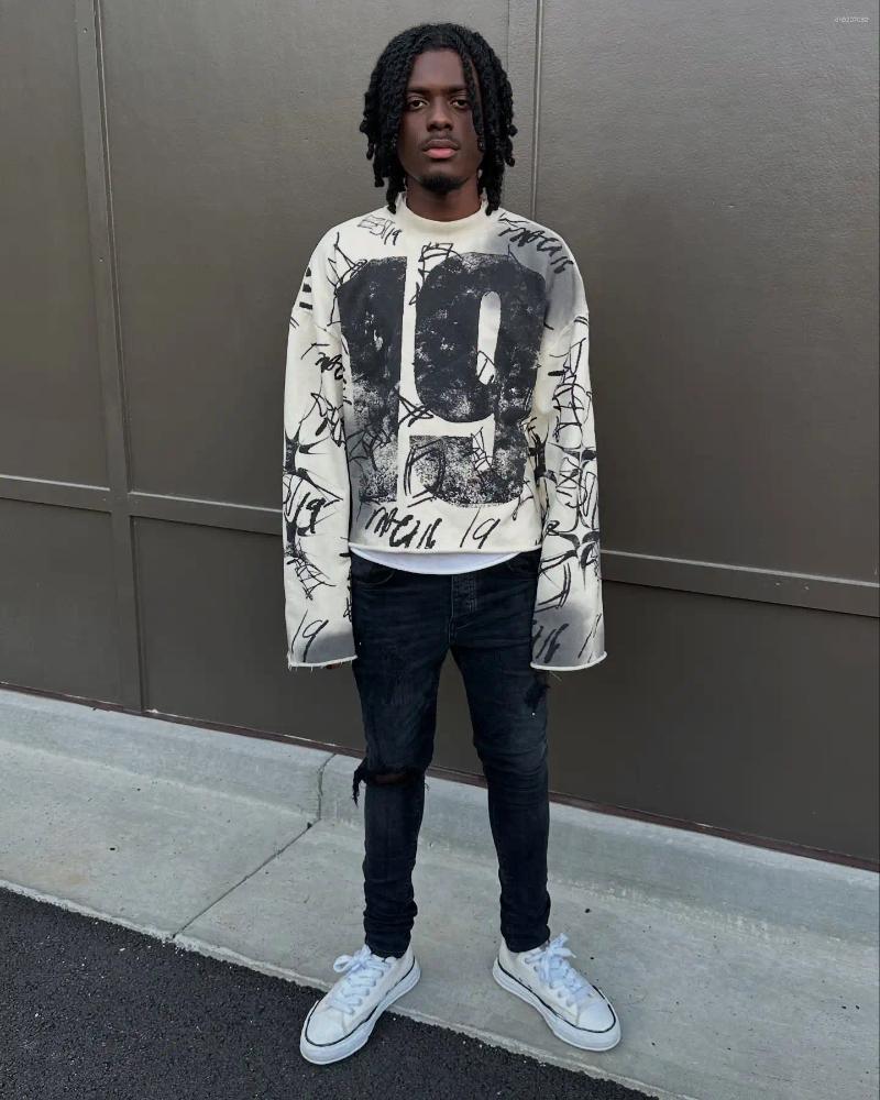 Hoodies pour hommes hommes T-shirt vintage imprimement graphique gothique à manches longues harajuku mode surdimensionné hip hop punk streetwear