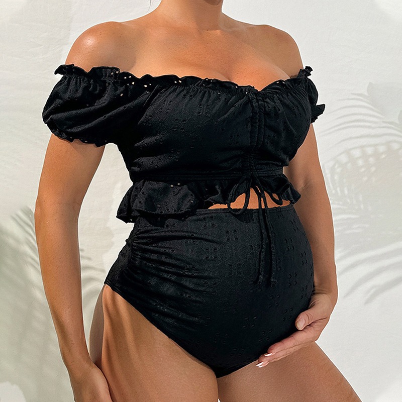 Maternity Bikini Set High Waisted Two Piece Swimsuit Pregnant Women Bathers Black Bathing Suit Summer Beach Swimwear