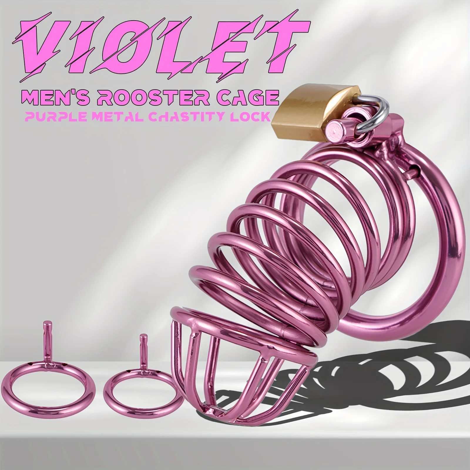 - Cock Cage Sex Toy 3 Sizes Rings 1.57 1.77 1.97 2 Keys 1 Lock Purple Male Chastity Devices Large-image-1099285648