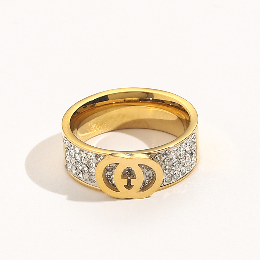 Classic Luxury Jewelry Ring Women Love Wedding Supplies Diamond Gold Plated Stainless Steel Ring Fine Finger Ring Wholesale