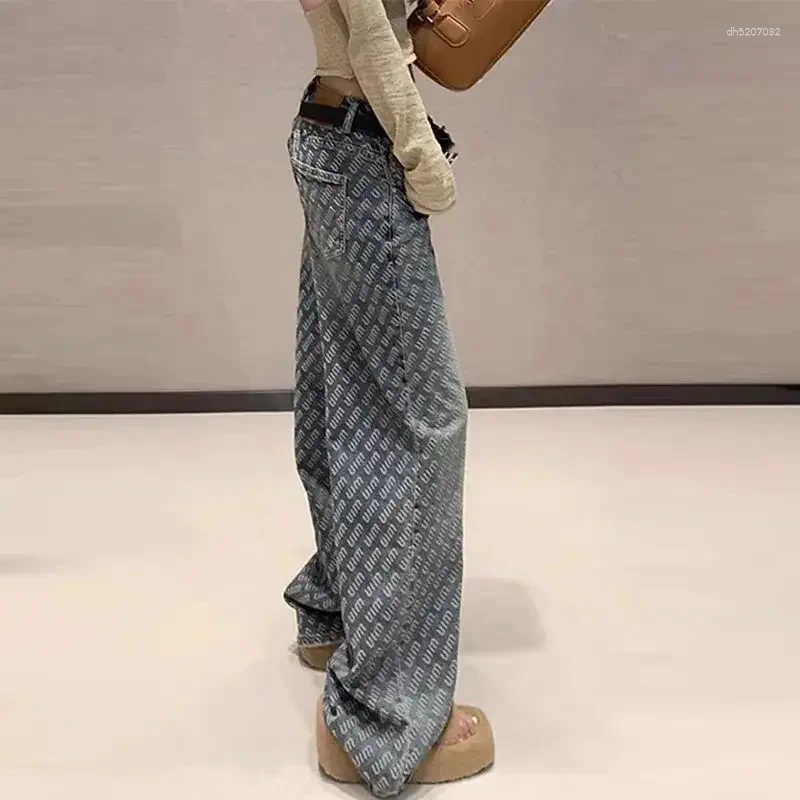 Jean pour femmes mode minceur de jambe droite longue pour les femmes pantalon de jean en vrac à taille lâche