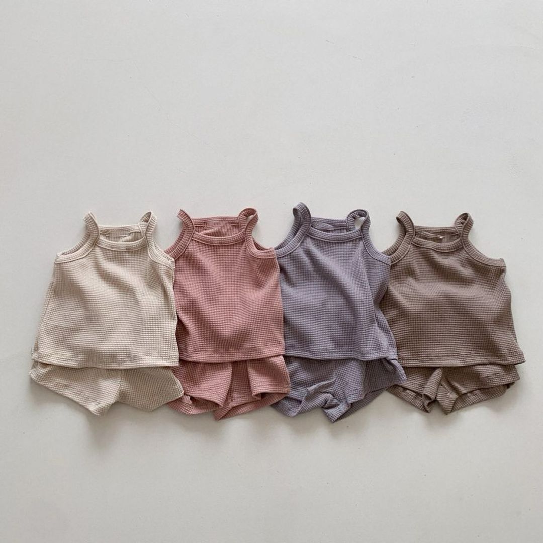 2025 Summer New Baby Sleeveless Clothes Set Solid Infant Sling Vest + Shorts 2pcs Suit Boy Girl Thin Cotton Toddler Outfits