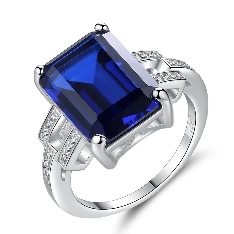 shop Solid 925 Sterling Silver Geometric Sapphire Diamond Gemstone Ring 18K White Gold Plated Fine Jewelry Anniversary Gift