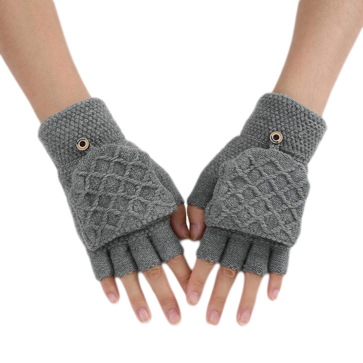 Unisex Winter Knitted Convertible Fingerless Gloves Solid Color Warm Woolen Mittens Crochet Glove With Flap Cover for Women Men