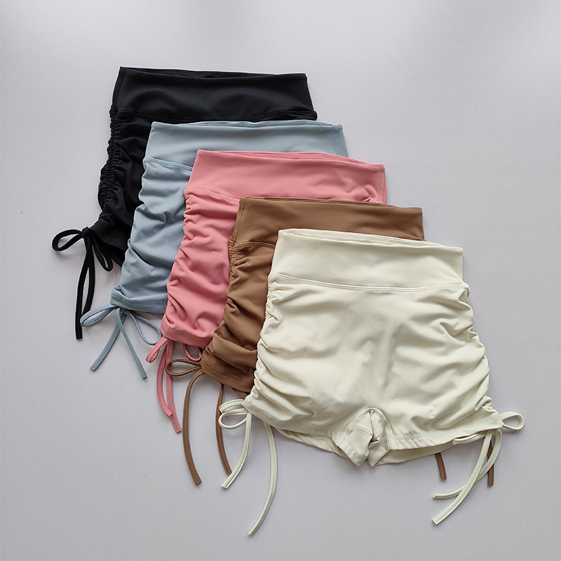 High-Waist Breathable Summer Yoga Shorts for Women Fitness Running Shorts Cycling Shorts Workout Gym Drawstring Sports Shorts