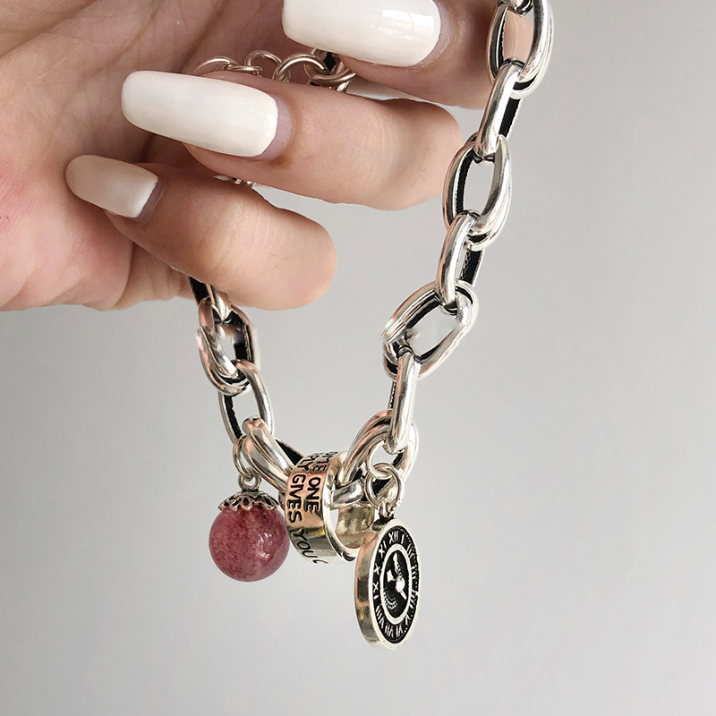 925 Sterling Silver Thai Silver Bracelet for Women Vintage Geometric Heart Love Lucky Punk Jewelry 2024 New Dropshipping