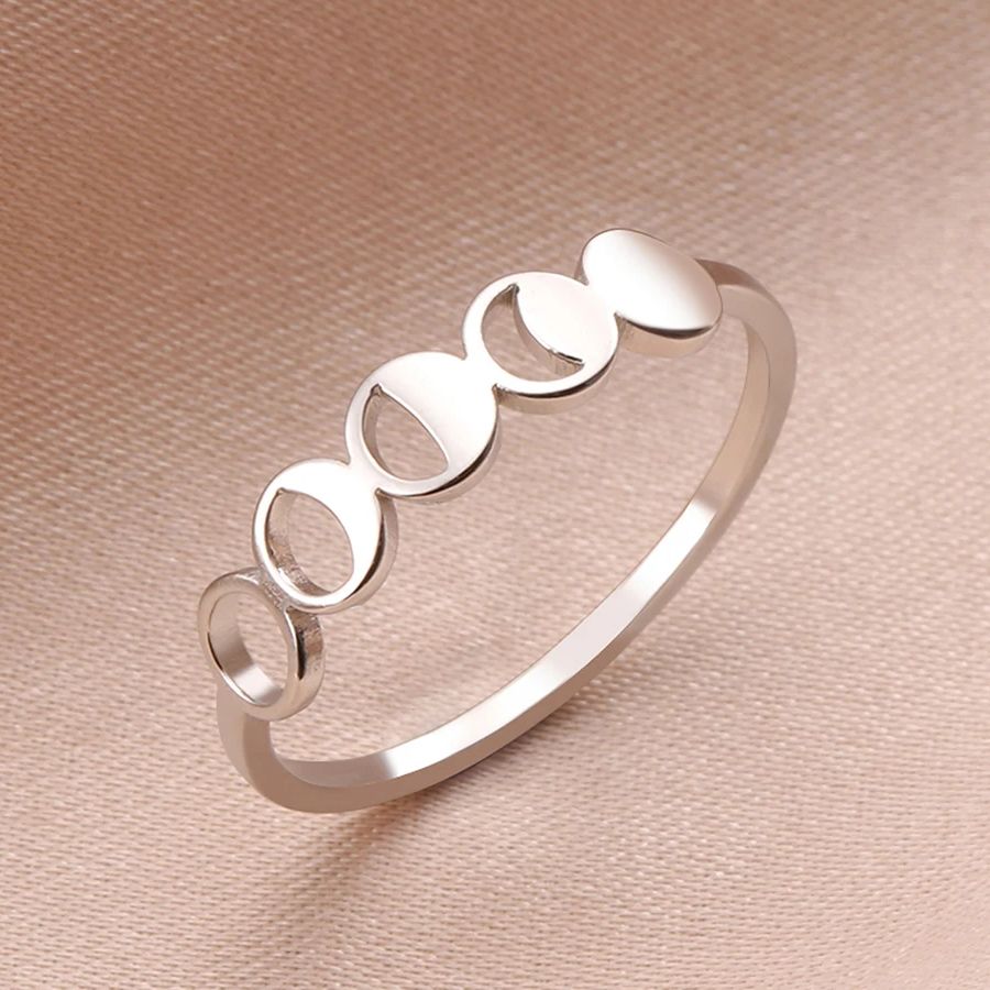 Dawapara Moon Phase Women Ring Lunar Goddess Crescent Moon Minimalist Jewelry Stainless Steel Wedding Band