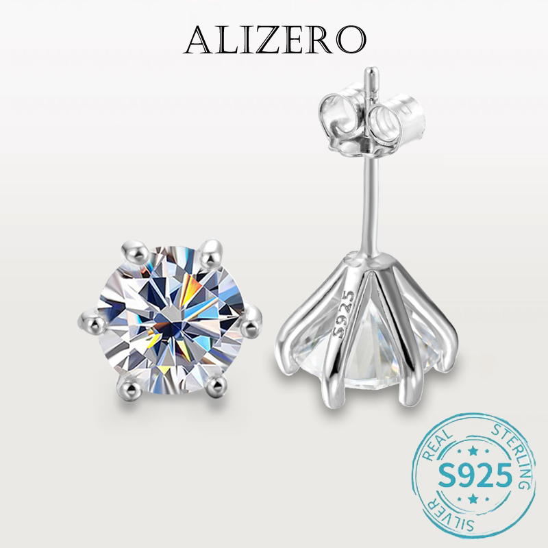 ALIZERO 0.3-3ct D Color Moissanite Earrings For Women s925 Sterling Sliver Plated 18k White Gold Ear Stud with GRA Fine Jewelry