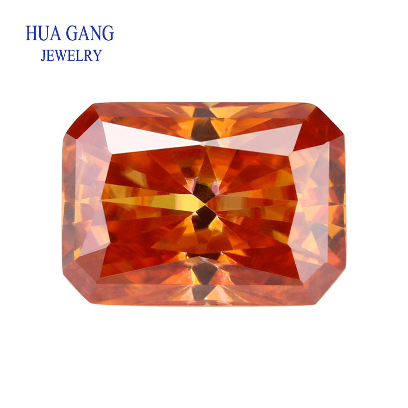 Emerald Cut Fanta Orange Color Loose Moissanite Diamond Gemstones 0.5-7.0 CT Excellent Gem Stone Under Undefined Pass Tester