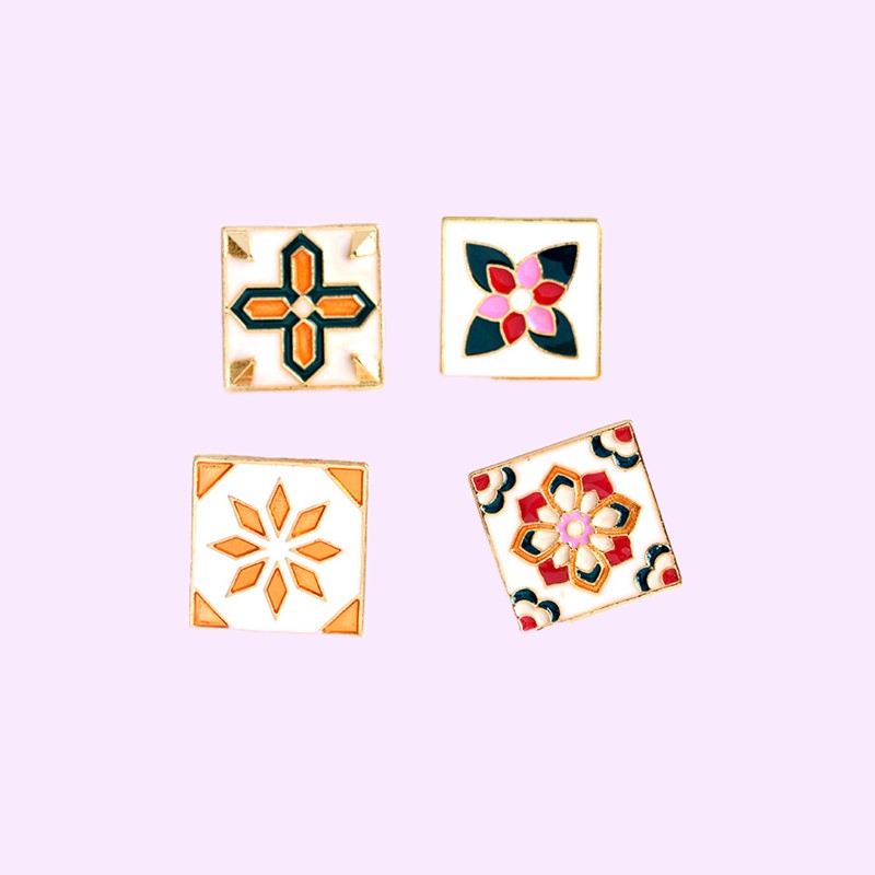Drop Shipping Vintage Retro Flower Brick Enamel Pins Denim Jacket Badge Lapel Pins Bag Cartoon Jewelry Gift for Friend Wholesale