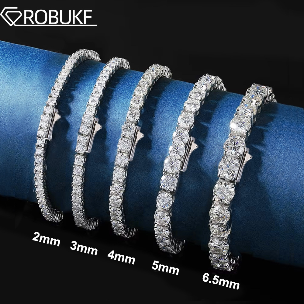 2-6.5mm Real Moissanite Tennis Bracelets for Women Man 925 Sterling Silver Plated White Gold Bracelet Sparkling Wedding Jewelry