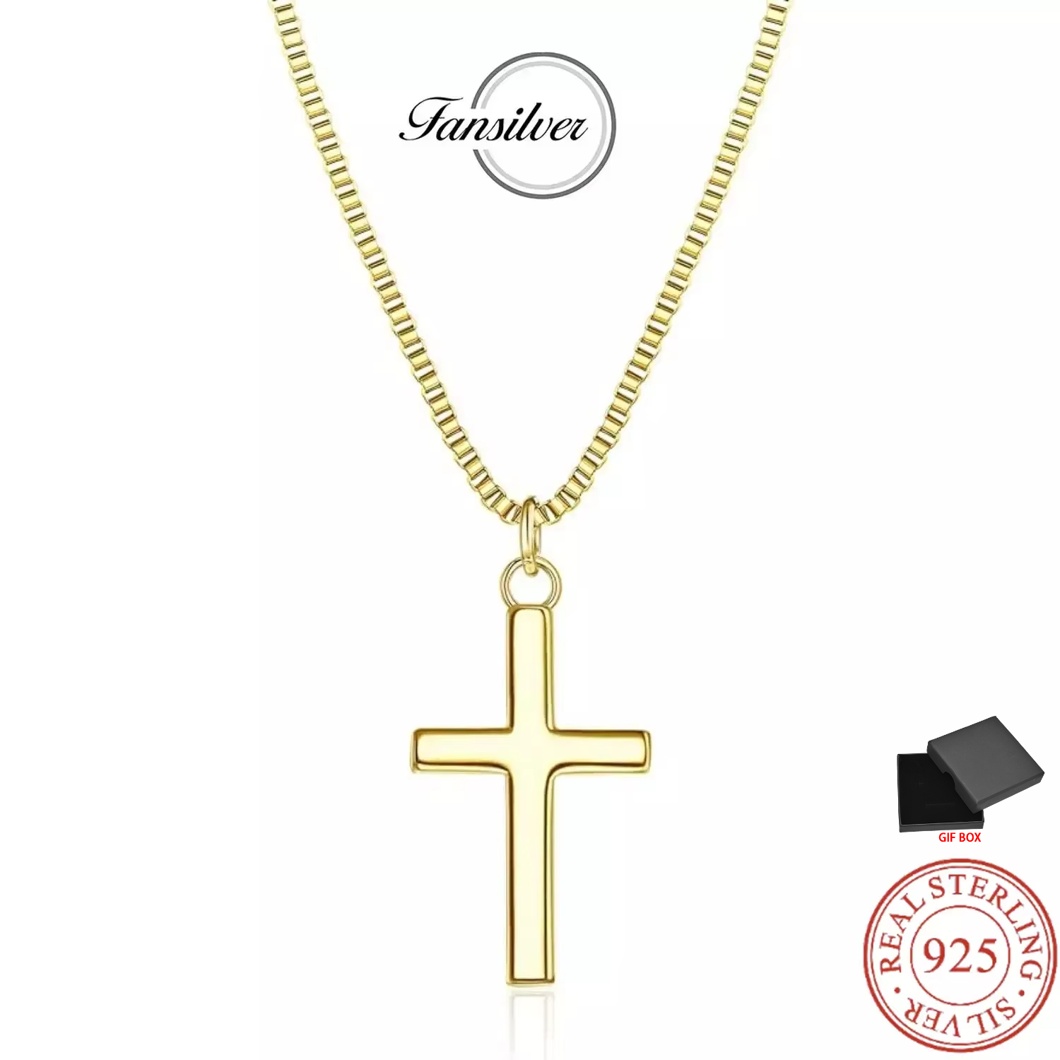 Fansilver S925 Sterling Silver Cross Necklace 14K Gold Plated Pendant Choker Necklace Tiny Christian Cross Necklaces For Women