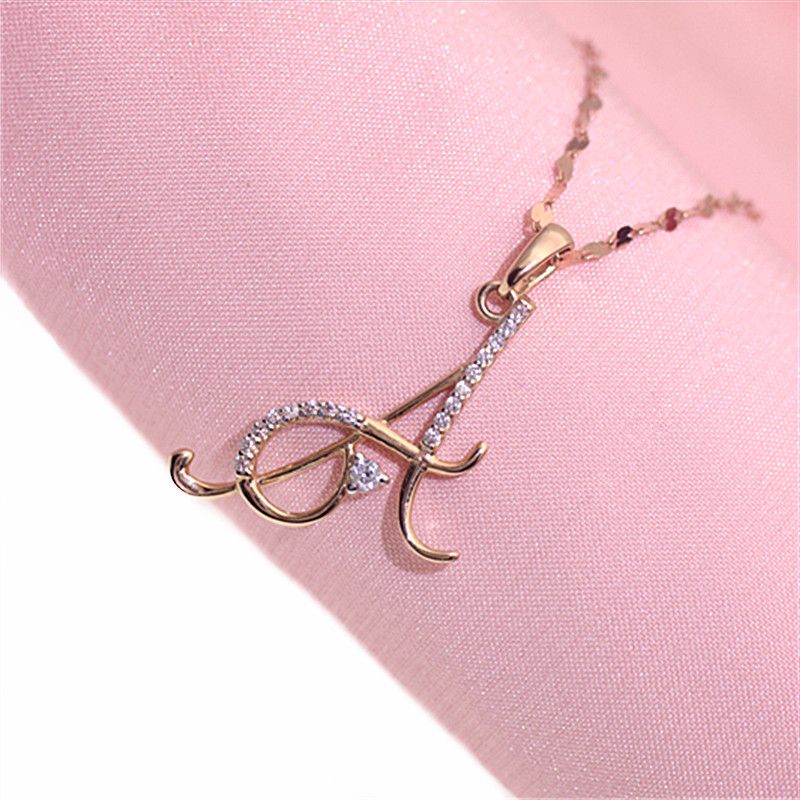 585 Purple Gold Letter A Elegant Crystal Necklace for women Plated 14K Rose Gold Pendant Fashion clavicle chain Jewelry