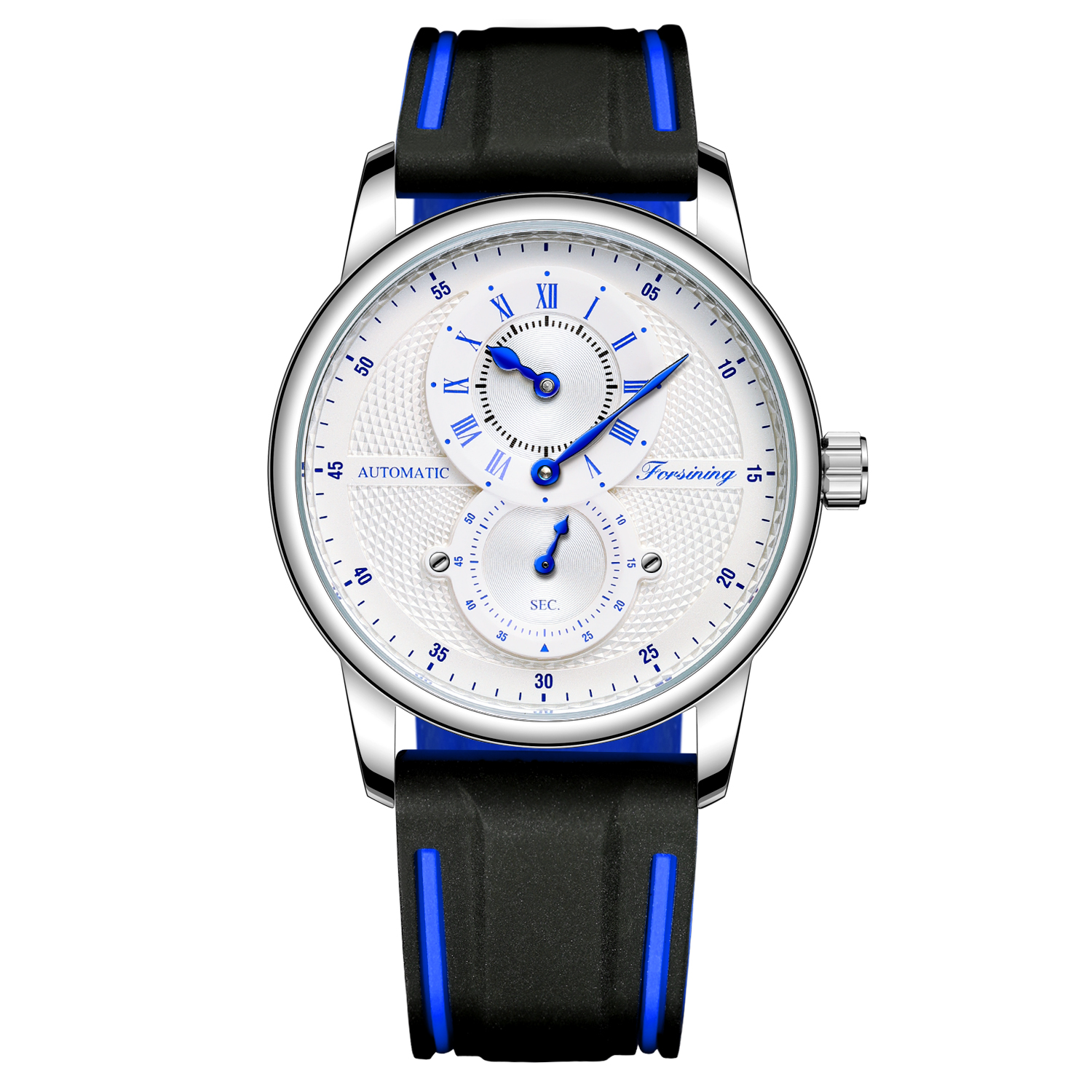 Forsining Luxury Men's White Blue Automatic Wristwatches Transparent Waterproof Mechanical Watch Male Silicone Band Sports Clock