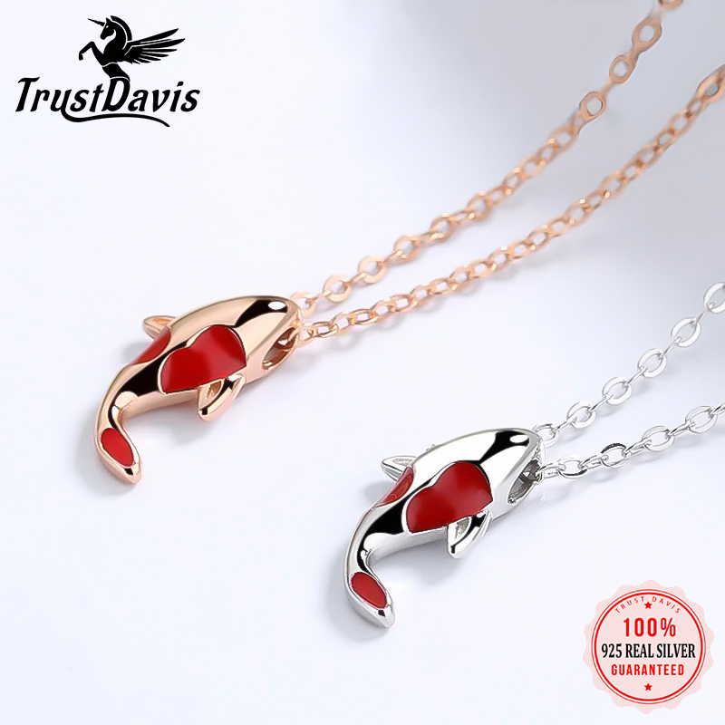 TrustDavis Real 925 Sterling Silver Fashion Lucky Koi Fish Pendant Handmade DIY Necklace Accessories Fine S925 Jewelry HY838