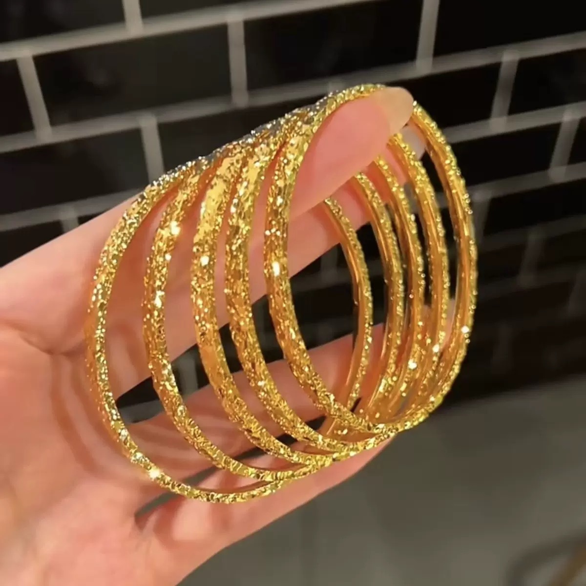 Starry Sky Fragmented Ice Narrow Edition Bracelet Solid Closed End Copper Plated K Gold High Fashion Simple Stacking
