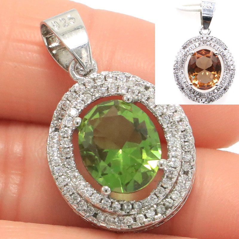 Buy 5 Get 1 Free 28x16mm Luxury Color Changing Alexandrite Topaz Zultanite Fire Rainbow Mystic Topaz CZ Ladies Silver Pendant
