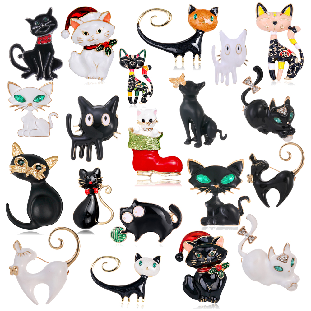 New cute shiny rhinestone cat brooch retro animal kitty pin men and women clothing accessories jewelry gifts