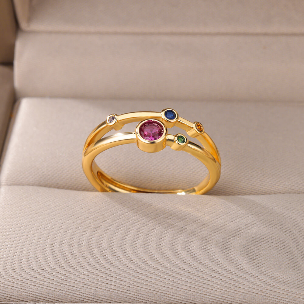Double Layers Rainbow Zircon Round Rings For Women Aesthetic Adjustable Stainless Steel Wedding Ring Trendy Jewelry Gifts 2023
