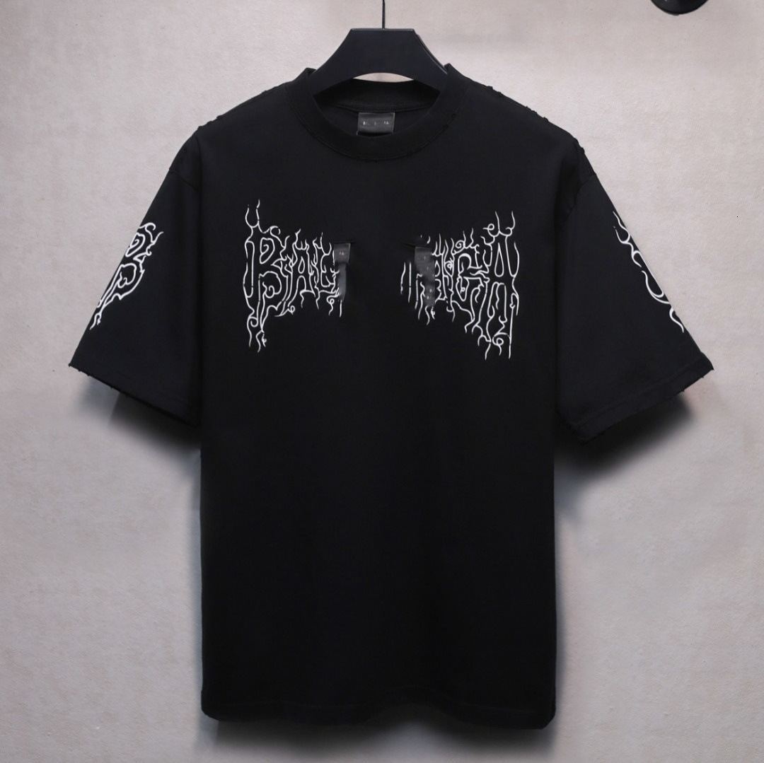 25SS New Flame Letter Print Short Sleeve T-Shirt Unisex Versatile Trendy Tees
