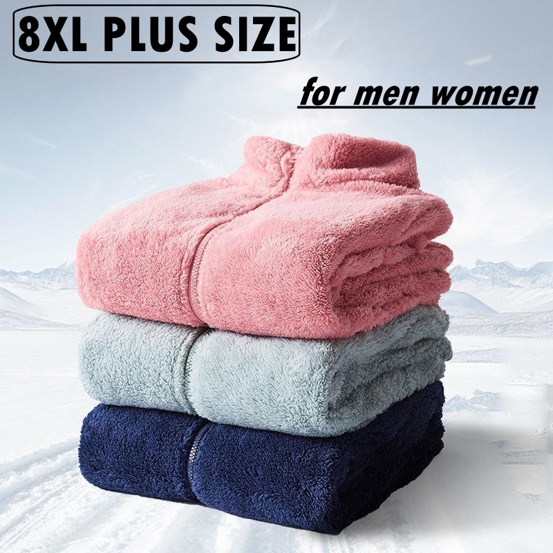 8XL Plus Size Fleece Jacket Men Women Winter Warm Zipper Cardigan Coat Sweater Outdoor Heated Jacket Fleece Liner Double Sided