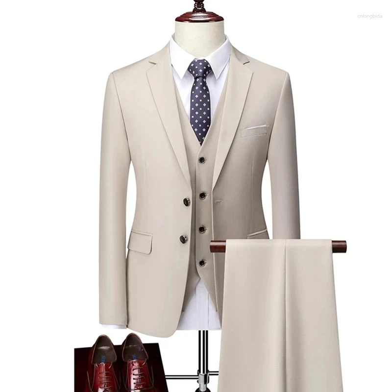 Men's Suits 13 Color Basic Style Casual Solid 3 Pieces / Male One Button Blazers Jacker Coat Trousers Pants Vest Waistcoat