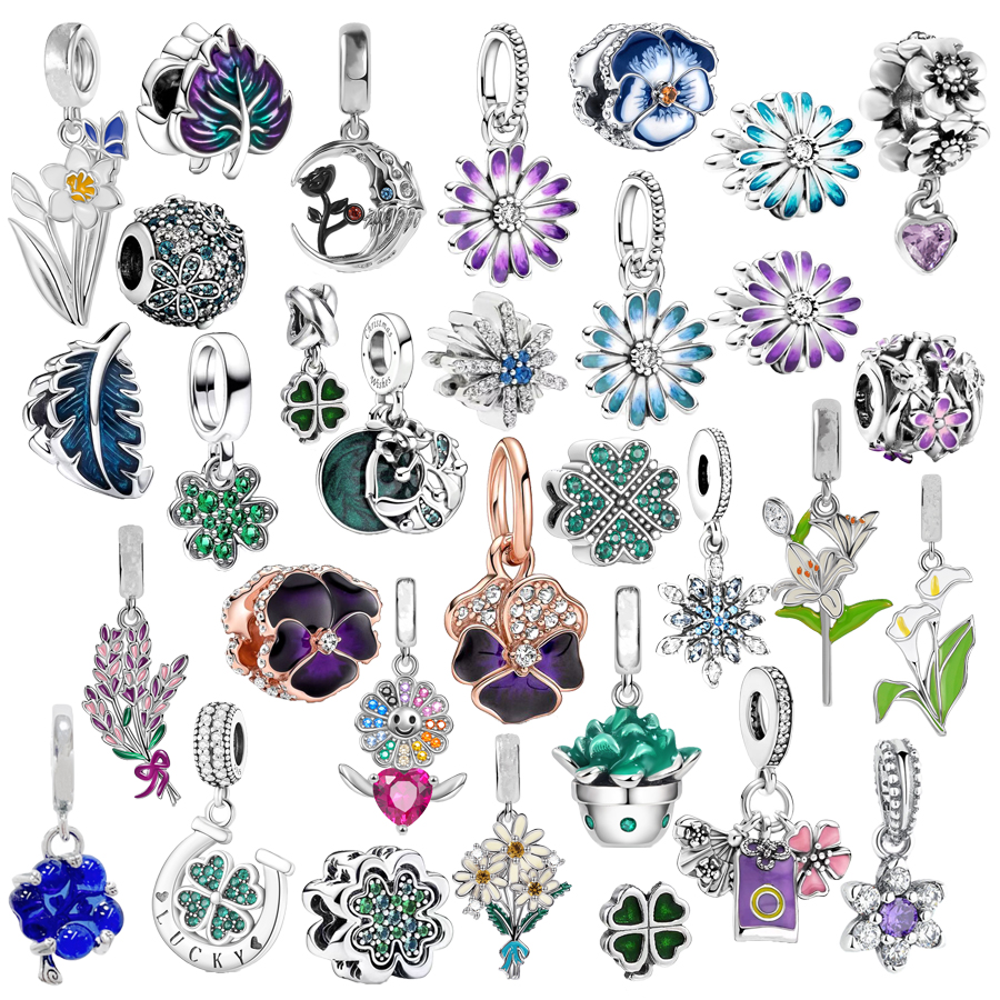 Hot Charm Beads Exquisite Collection BlueãGreenãPurple Flower Pendant Fit Original 925 Sterling Silver Bracelet Jewelry Gift