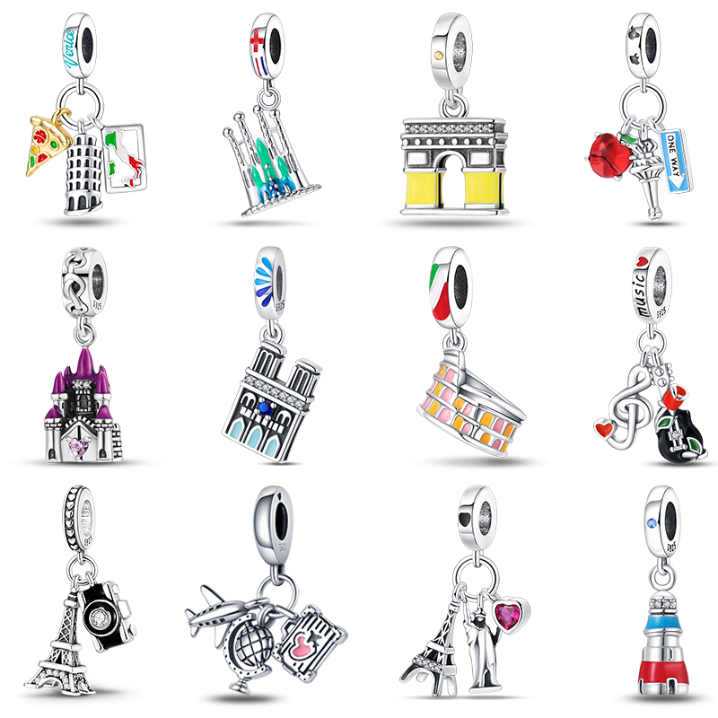 925 Silver Color Eiffel Tower Famous Attractions Series Charms Bead Fit 3mm 925 Original Bracelets DIY Jewelry Souvenir Gift
