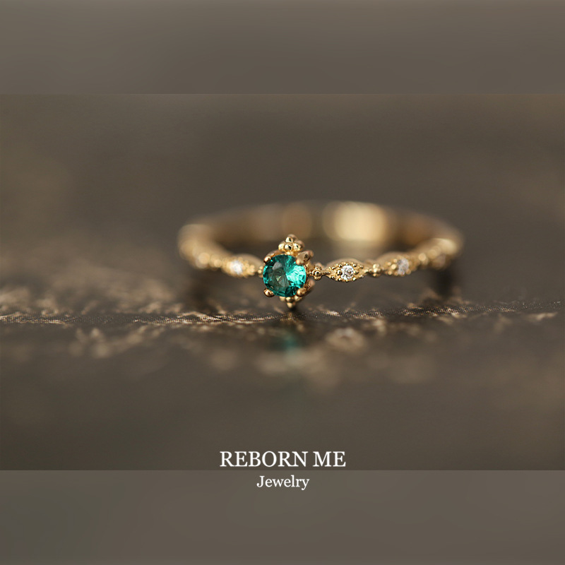 Real14k Gold 925 Sterling Silver Ring Green Zircon Simple Wedding Rings For Women Jewelry Cheap