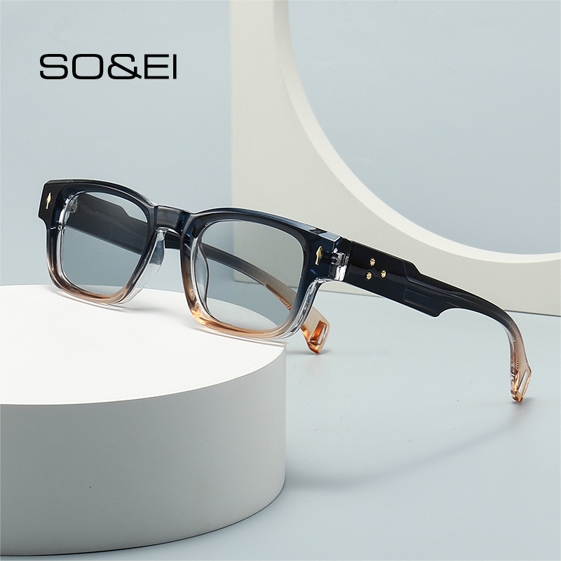 SO&EI Retro Square Sunglasses Women Fashion Brand Designer Gradient Shades UV400 Men Trending Rivets Punk Sun Glasses