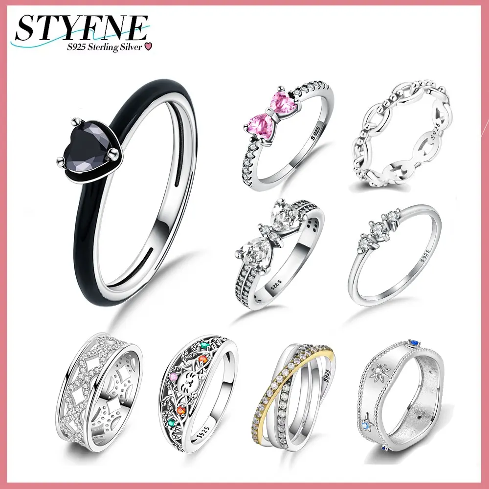 New 925 Sterling Silver Ring Sparkling Black Zircon Chakra Heart Shape Original Ring for Women Fine Jewelry Valentine's Day Gift