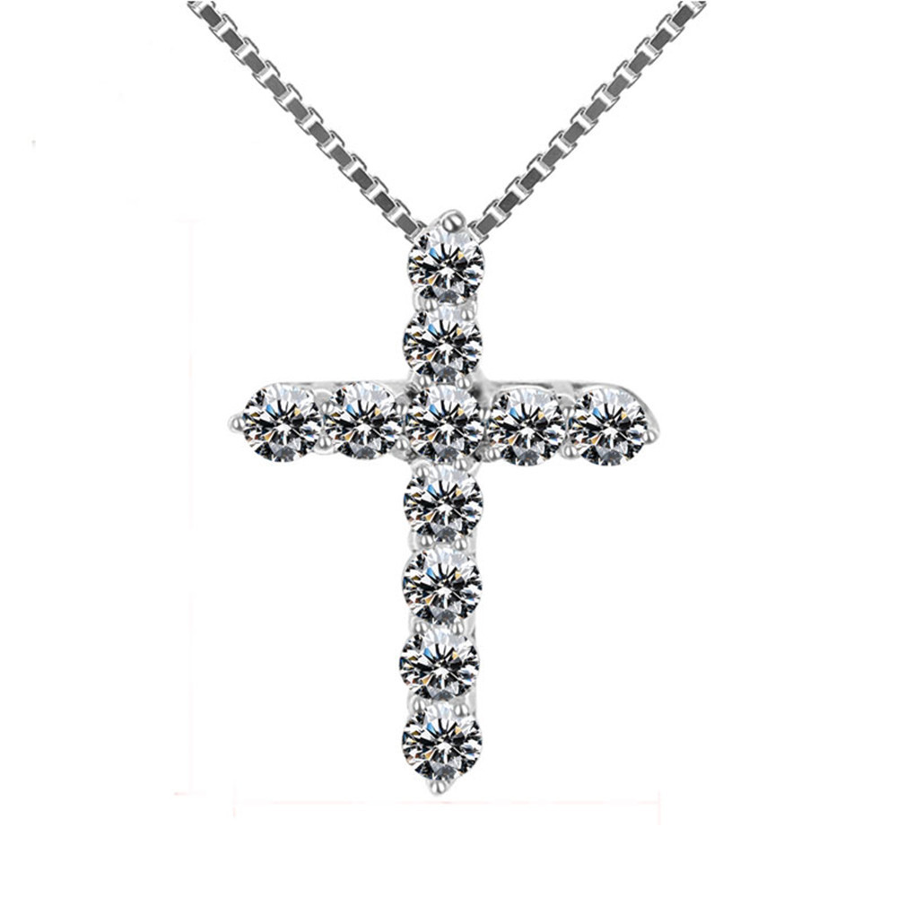 Hot Shiny crystal classic cross Pendant 925 Sterling Silver Necklace For Woman men 18 inch Box chain Fashion luxury Jewelry Gift