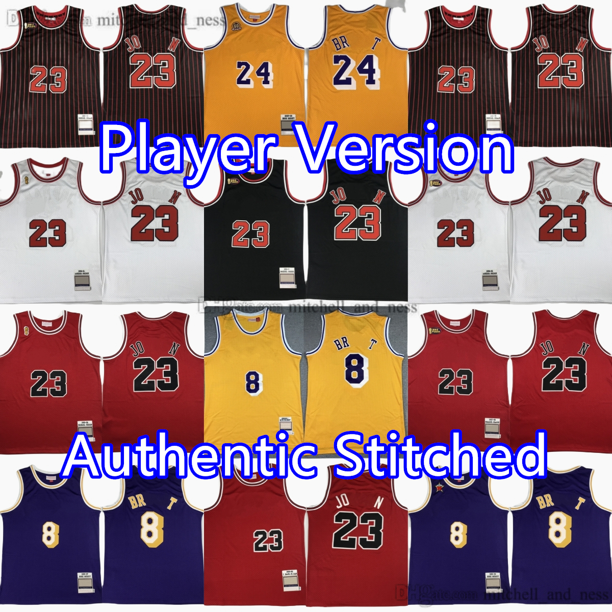Bryant Authentic Stitch Player Version Classic Retro Basketball Michael Jersey 2007-08 Yellow 60th Jerseys 1997-98 White 1995-96 Red Black Stripe 19