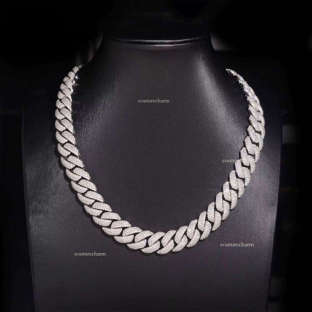 Ready-to-Ship 3 Rows 16mm Miami Sier Fine Jewelry Ice Silicon Stone Cuban Chain