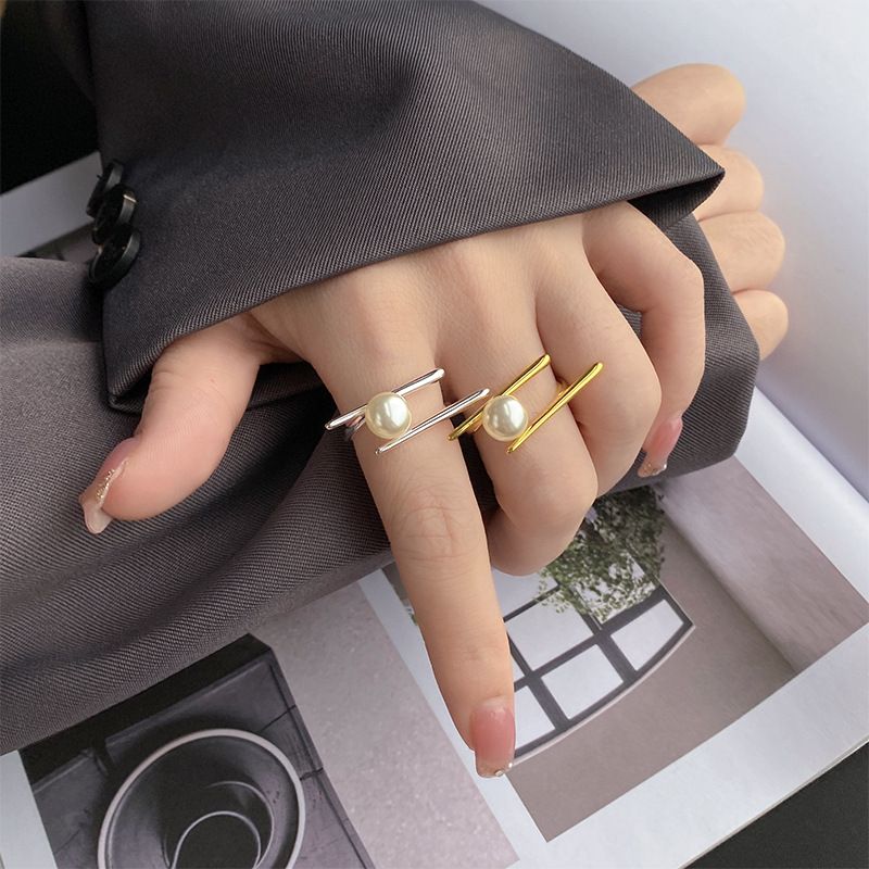 925 Sterling Silver Geometry Pearl âRings For Women Wedding Luxury Jewelry Gift Female Cheap Jewellery