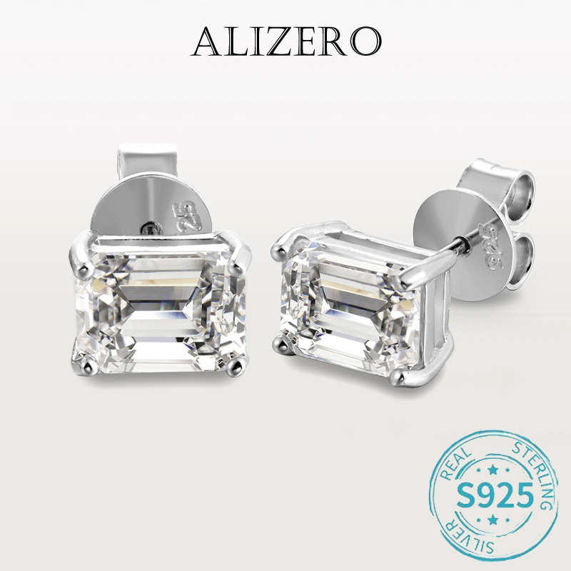 ALIZERO 2ct D VVS1 Emerald Cut Moissanite Earrings For Women Fine Jewelry 925 Sterling Silver 18K White Gold Plated Stud Earring