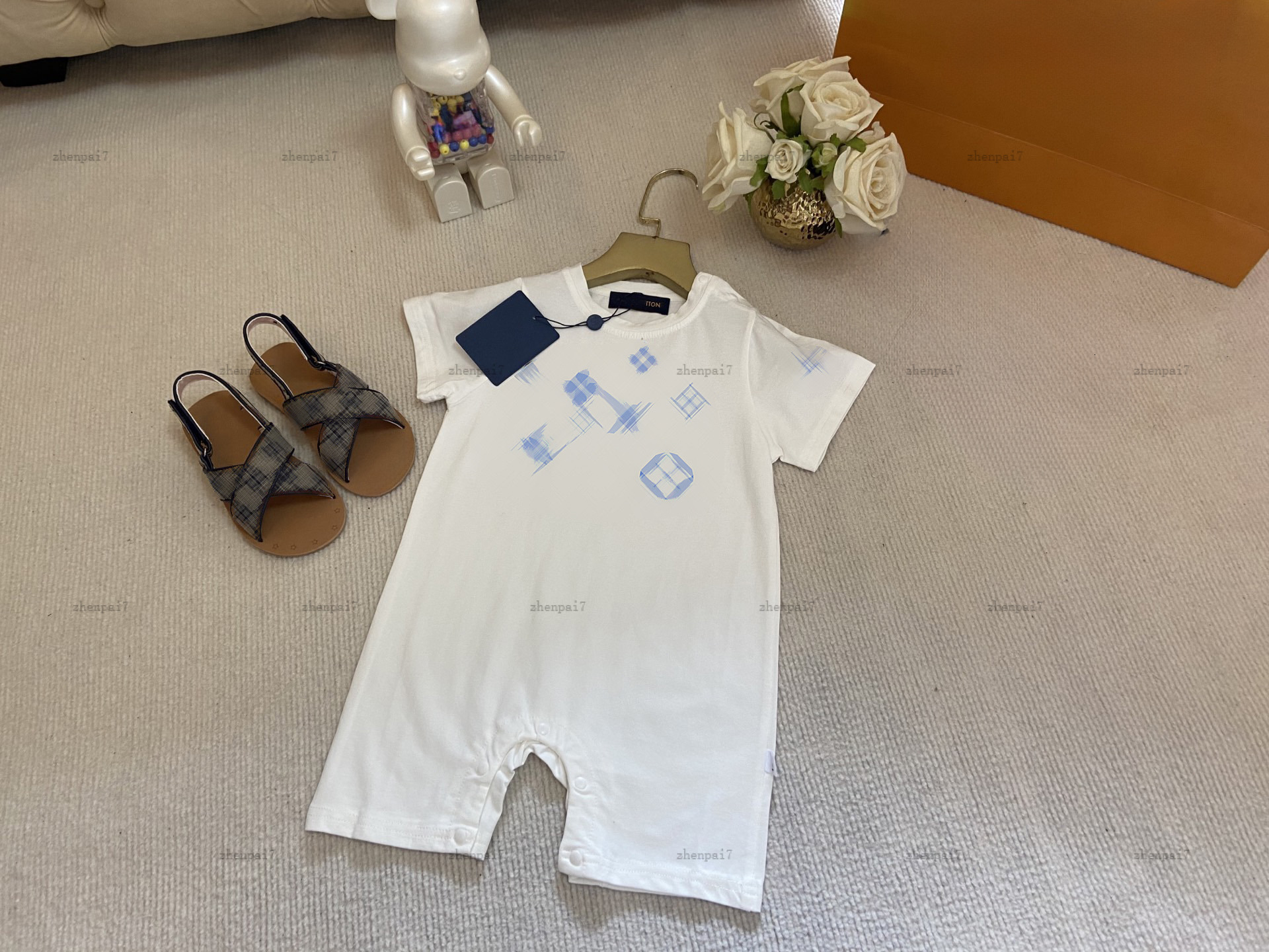 Top newborn jumpsuits Sky blue print toddler romper designer Baby clothing Two-button infant bodysuit A145X04N080-image-1065881763