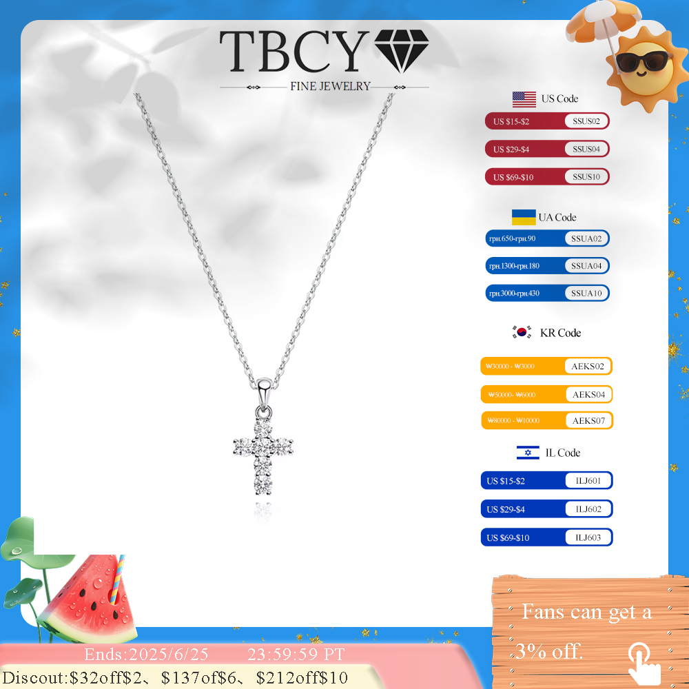 TBCYD D Color Moissanite Cross Pendant For Women 18k White Gold Plated S925 Sterling Silver Necklace Chain Wedding Fine Jewelry