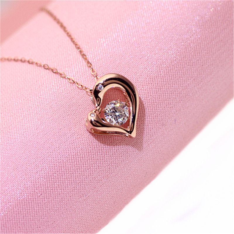 Light Luxury New in 585 Purple Gold Dolphin Heart Necklace Pendant Plated 14K Rose Gold Clavicle Chain Exquisite Banquet Jewelry