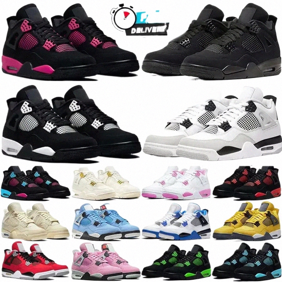 Avec boîte Chaussures de créateurs 4S Chaussures de basket-ball pour hommes Femmes Black Cat Military Sail Red Thunder Blanc Oreo Cool Gris Rouge