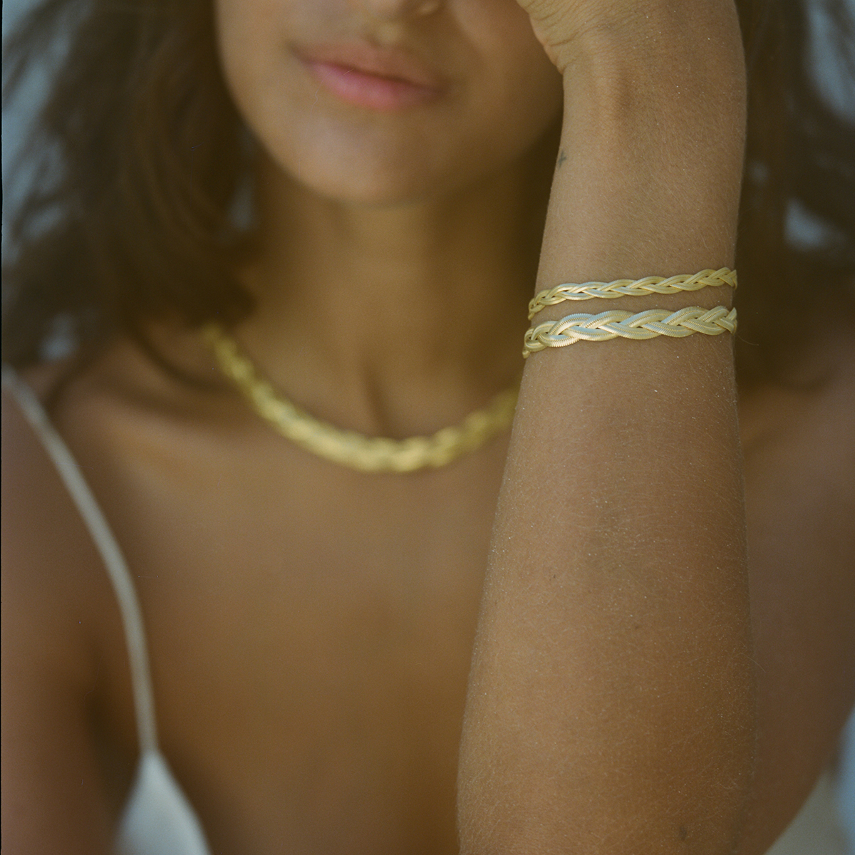 Uworld Stainless Steel Double Layered Snake Chain Bangle Bracelet Trendy Golden Stylish Unique Design Jewelry Female Party Gift