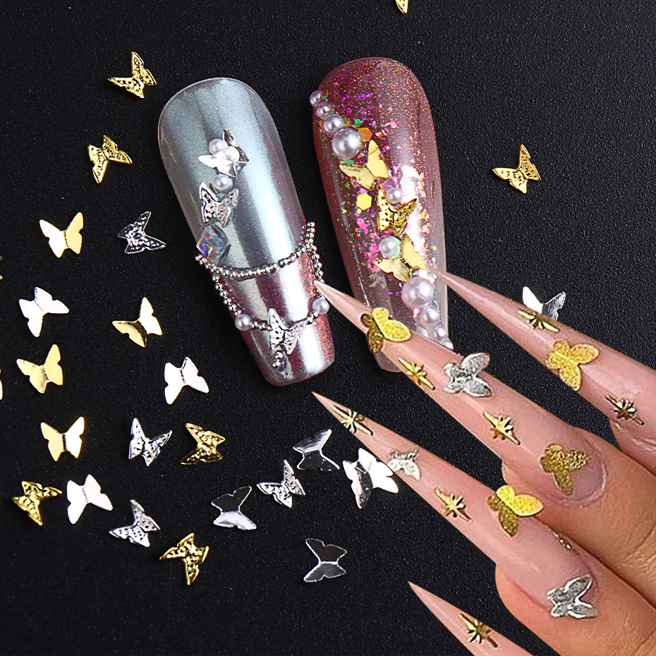 1 Bag Nail Figures Charm Metal Alloy Butterfly Flowers Rose Design Gold Silver Japanese Jewelry Parts Manicure Art Accessories