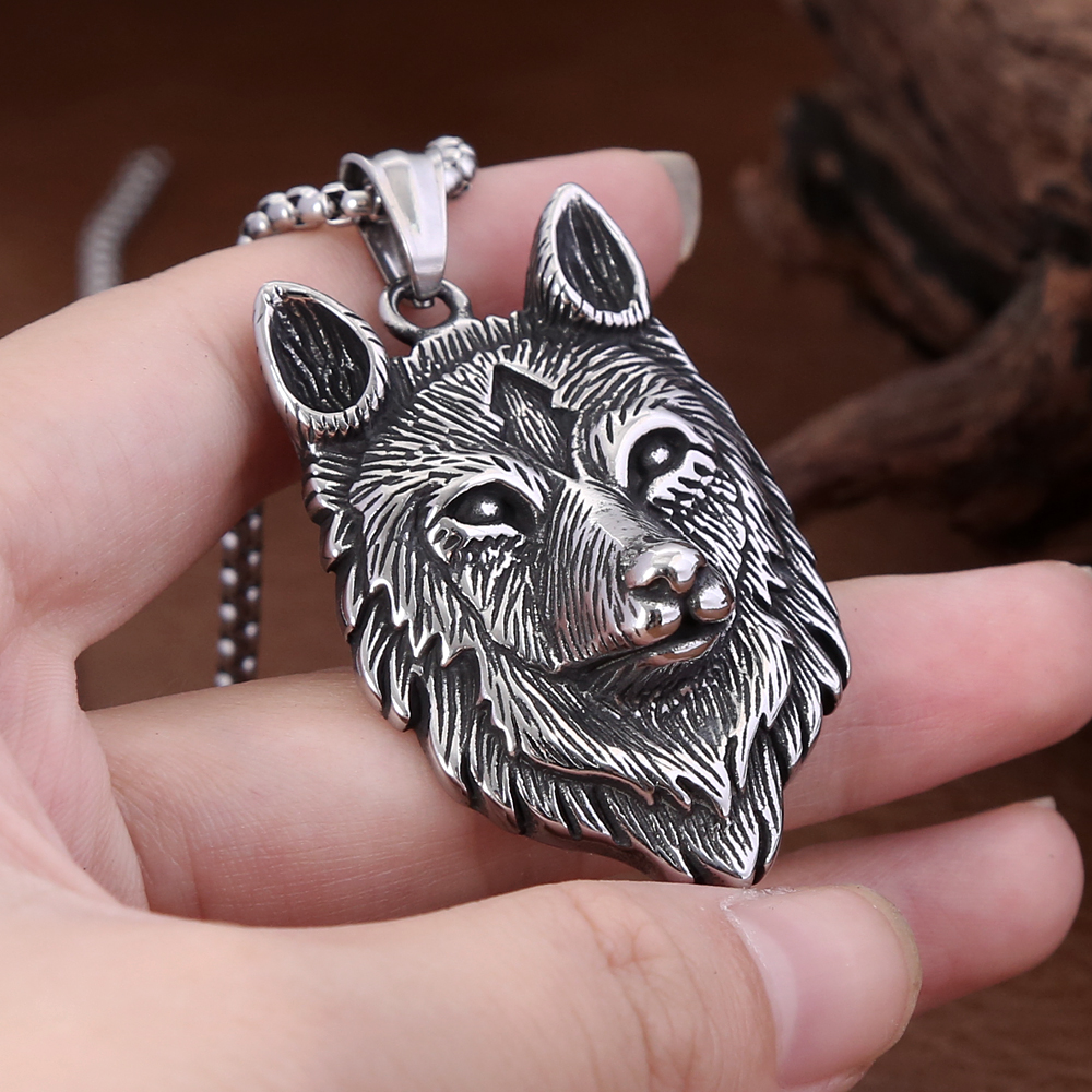 Fashion Vintage Viking Wolf Head Pendant for Men Boy Punk 316L Stainless Steel Animal Amulet Necklace Jewelry Gift Wholesale