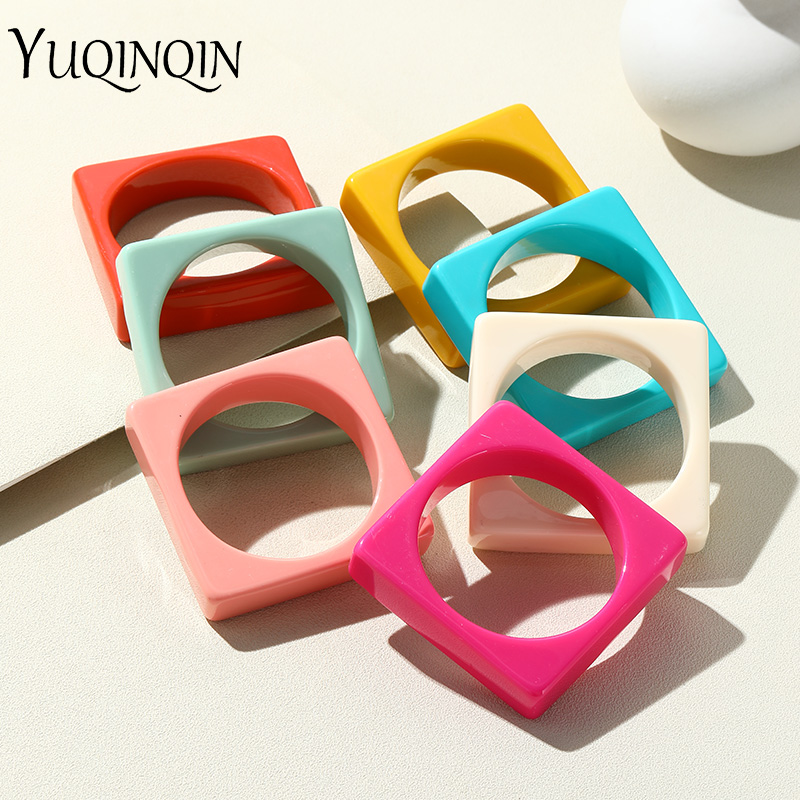 Korean Square Geometric Bangles for Women Multicolor Charm Punk Gothic Bracelets & Bangle For Girls Colorful Hand Jewelry Gifts