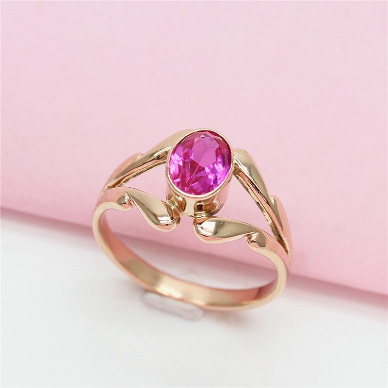 585 Purple Gold New in Pink Gemstone Rings for Women Sweet Hollow Out Design Ring Plated 14K Rose Gold Fine Jewelry Opening